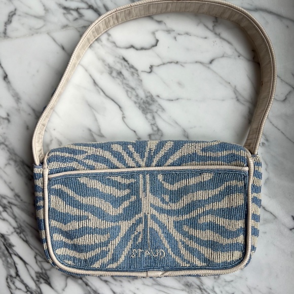 STAUD Tommy Beaded Bag Zebra in Light Blue Cream - Picture 2 of 6